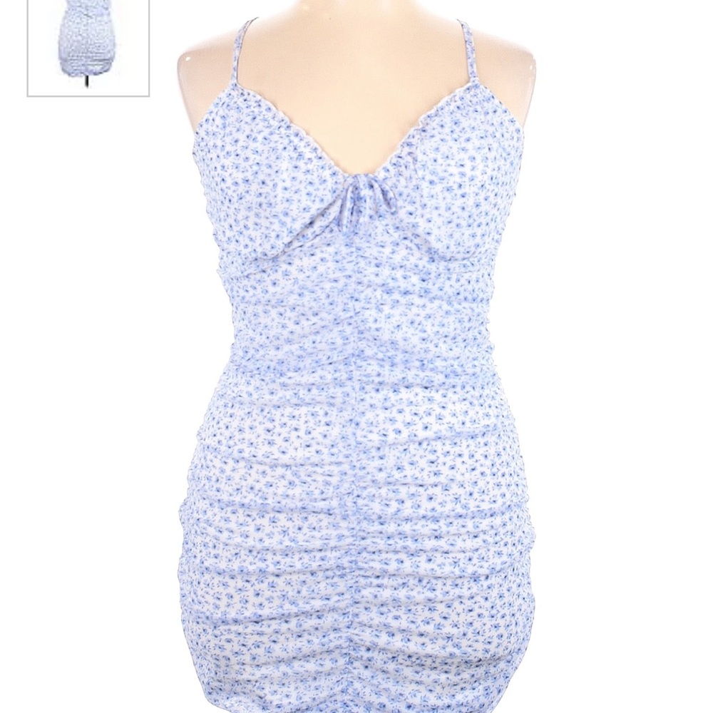 H&M Floral Blue and White Tight Mini Dress